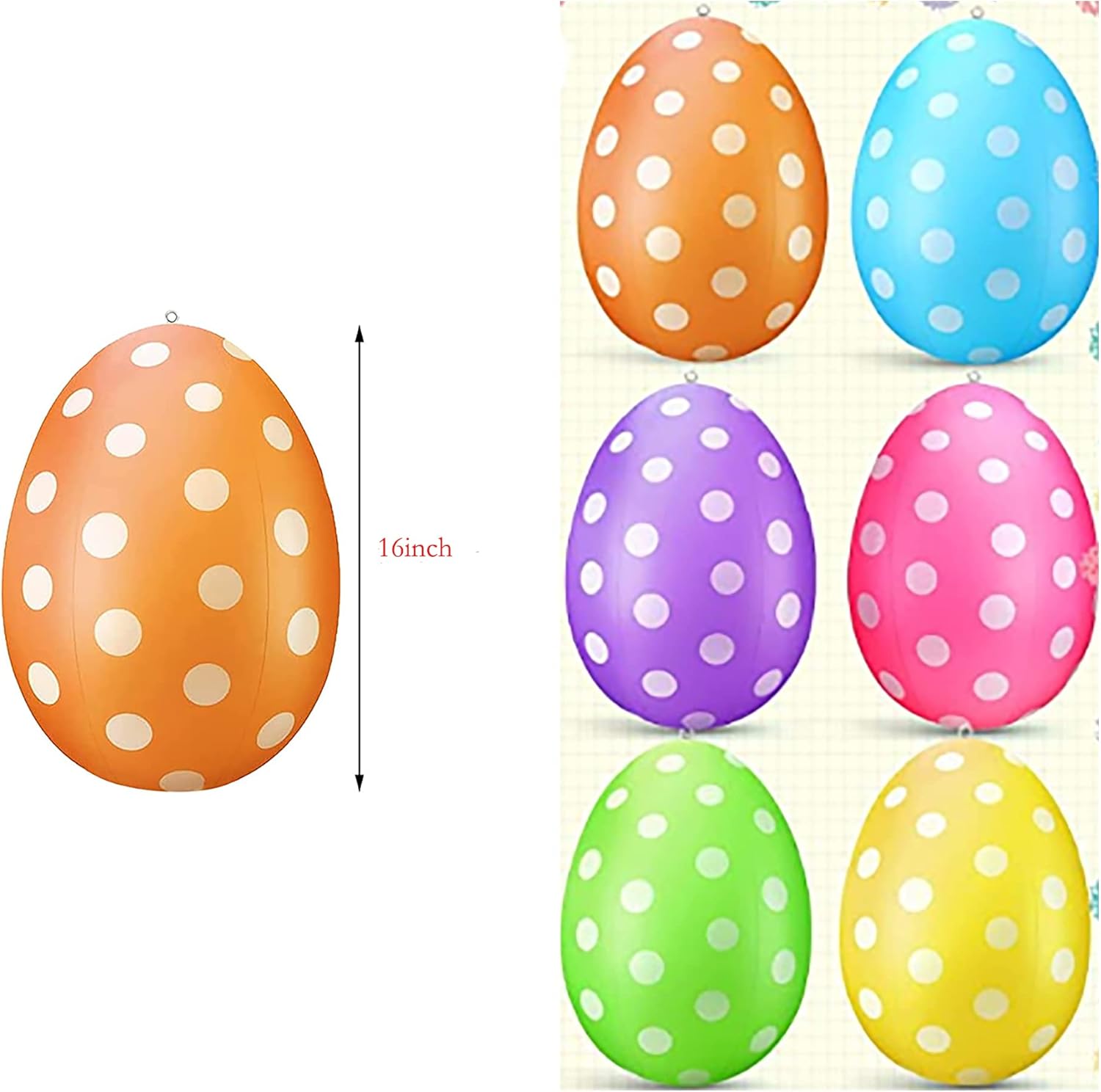 2024 Inflatable Easter Eggs Outdoor Decoration Hanging Colorful Egg Ornaments for Holiday Yard Garden Lawn Porch Party (16inch-6PCS, Set A)
