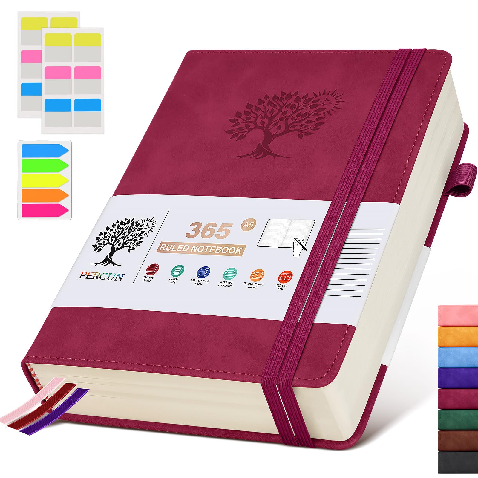 A5 Lined Journal Notebook - 365 Page Leather Journals for Writing Women & Men，Hardcover Notebook with 100Gsm Thick Pages，Daily Diary for Travel, Work，