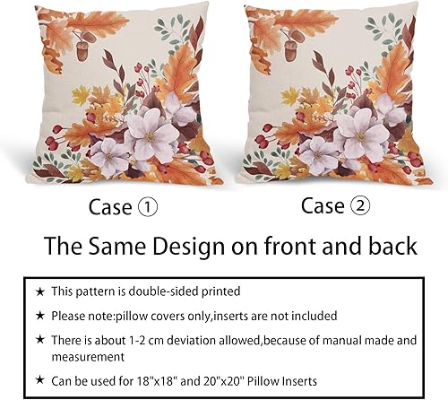 Miniatura 5 de Juego de 2 fundas de almohada de hojas otoñales naranjas otoñales de 18 x 18 pulgadas, diseño de hojas florales de Acción de Gracias, juego de 2