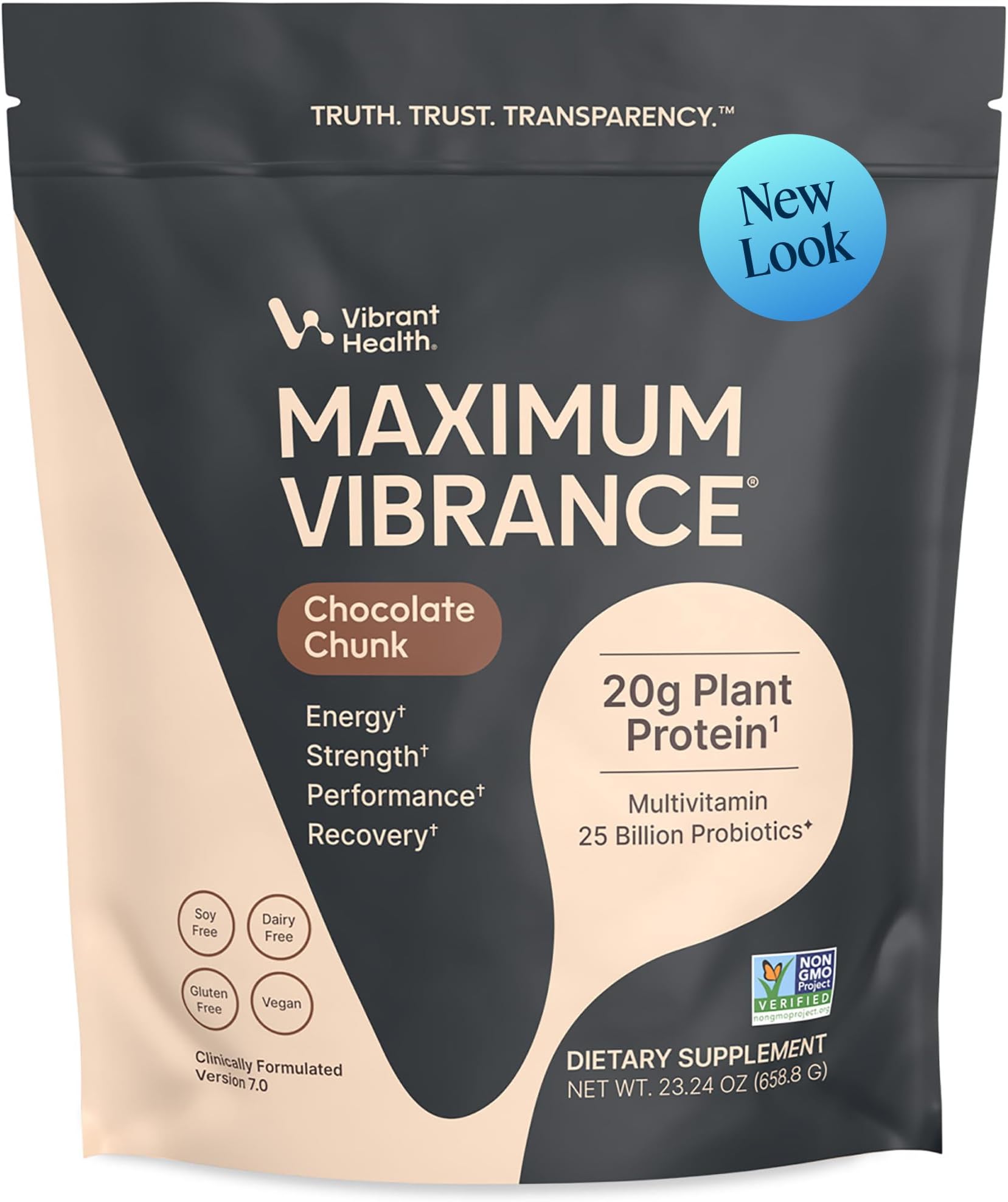Vibrant Health Maximum Vibrance Chocolate Chunk, 25.46 OZ | All-in-one daily future food powder with greens blend, probiotics, enzymes, and antioxidant nutrients that mix easily.