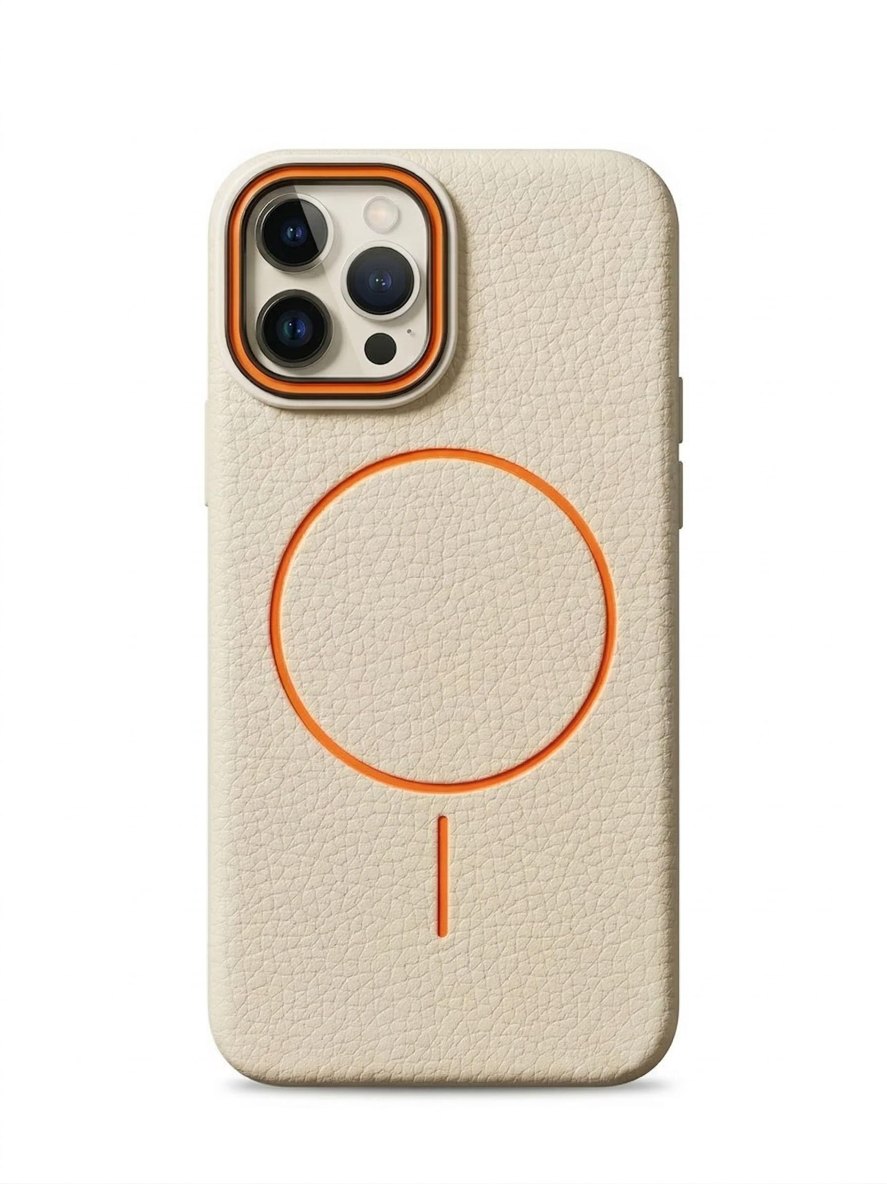 amazon basics Luxury MagSafe Compatible Leather Texture Back Cover for iPhone 16 Pro | Raised Camera Protection | Slim Fit Shockproof Case with Metallic Accents (White)-image-13