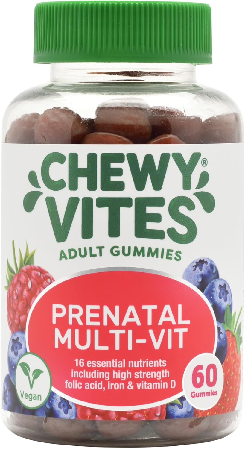 Chewy Vites Women’s Prenatal Multivitamin, 60 Multivitamin Gummies, 16 Essential Nutrients with Folic Acid, Iron and Vitamin D, 1 Month Supply, Vegan, Blueberry and Raspberry Flavour