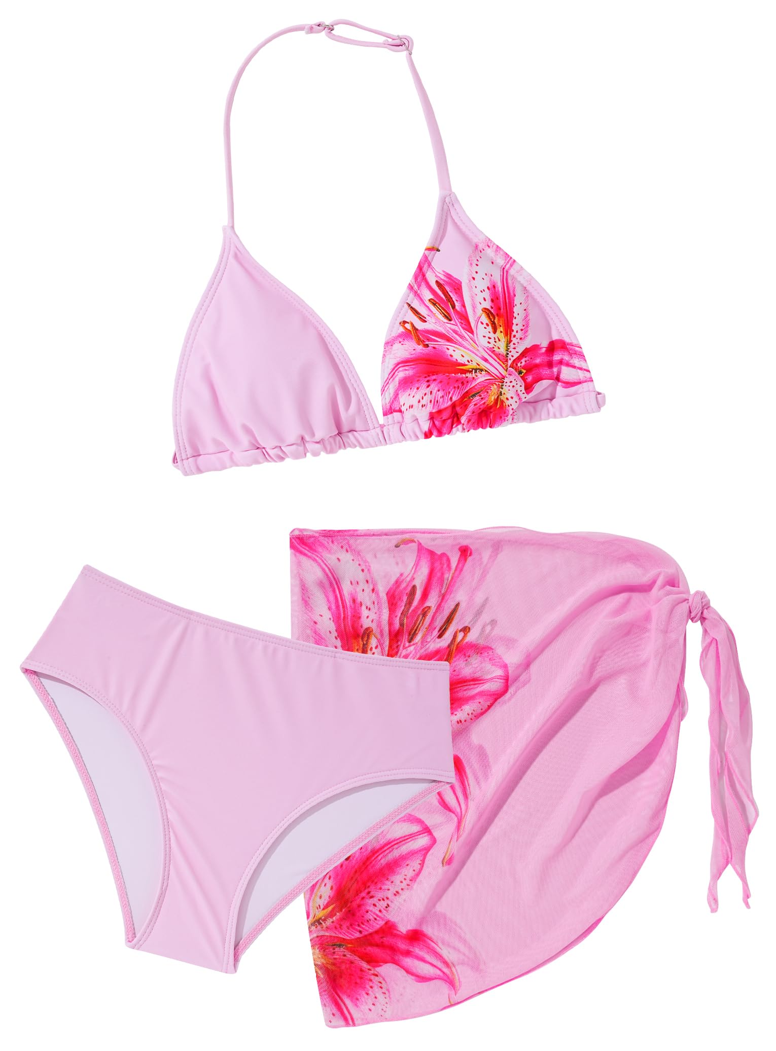 SEAUR Ensemble de Bikini Enfant avec Jupe Motif Léopard Fleurs Maillot de Bain Triangle Fille 3 Pieces Costume de Plage Été Tenue Piscine 8-12 Ans