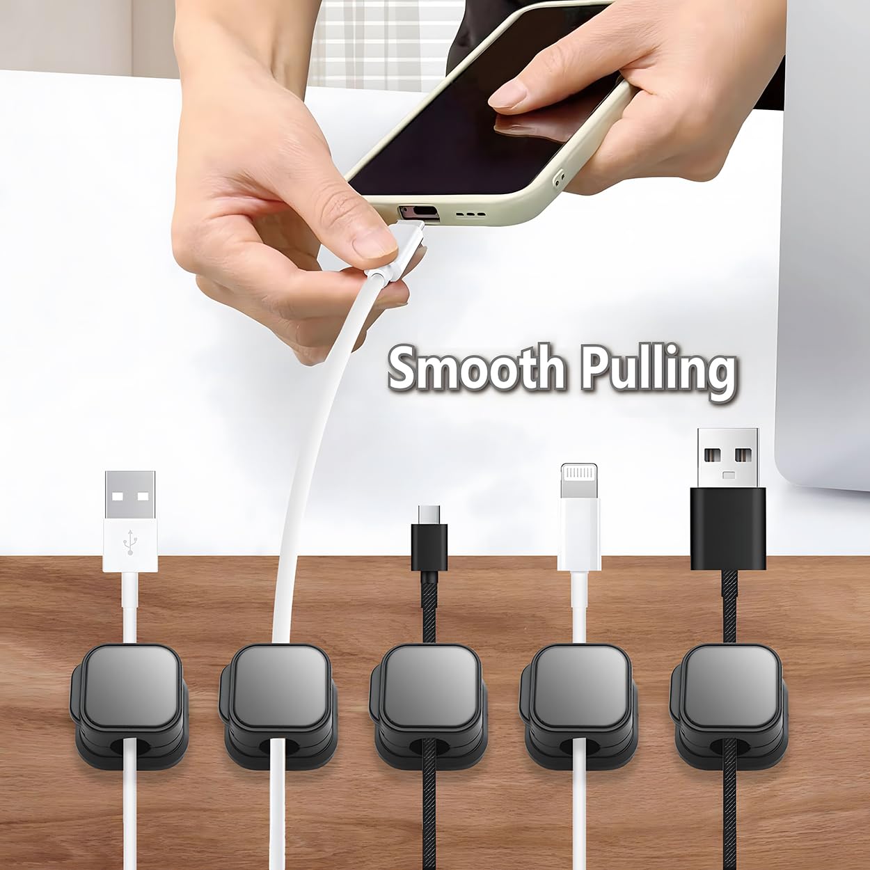 10Pcs Cable Clips, Cord Holder, Magnetic Clips, Cord Holder for Nightstand, Hide or Organize Phone Charging Cables, Various Power Cords, for Home, Office, Desk, Nightstand, Car (Black) — Amazon image 4