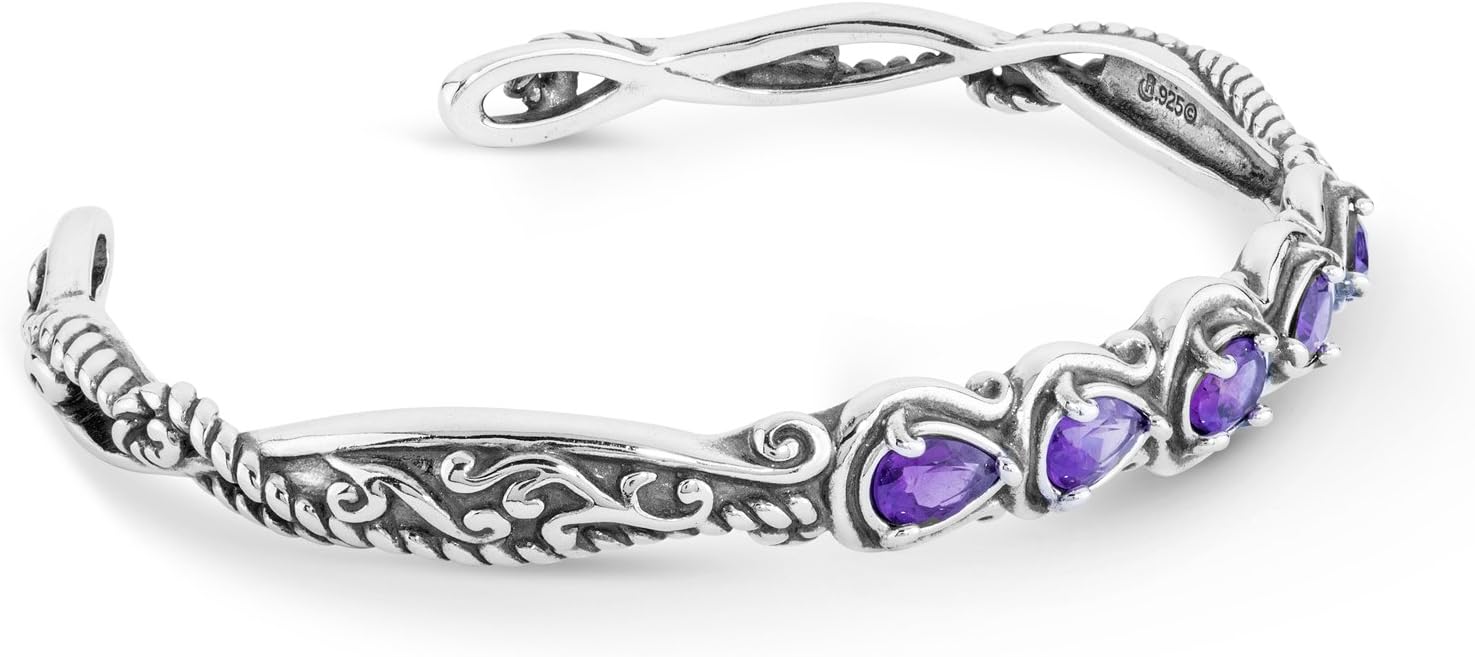 Sterling Silver Multi Gemstone Choice of 4 Different Colors Five Stone Cuff Bracelet Size S, M or L
