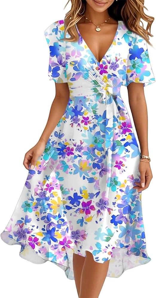 Spring Summer Chiffon Midi Dresses for Women 2025 Elegant Classy Wedding Guest Floral Formal Cocktail Prom Dress