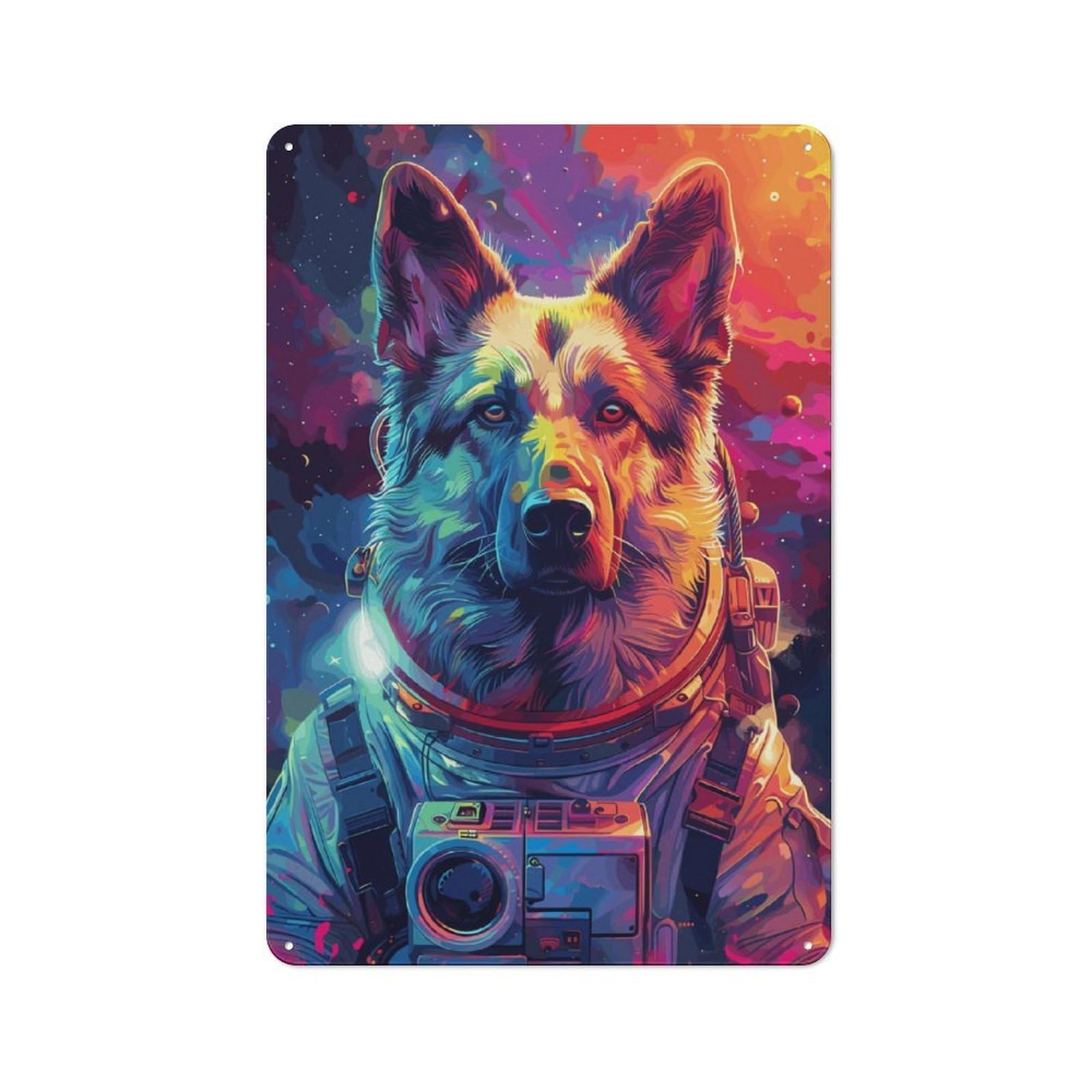 Junmoney Astronaut German Shepherd Rustic Metal Sign 30X20cm For Living Room Or Hallway, For Winter Room Styling In Living Room And Hallway