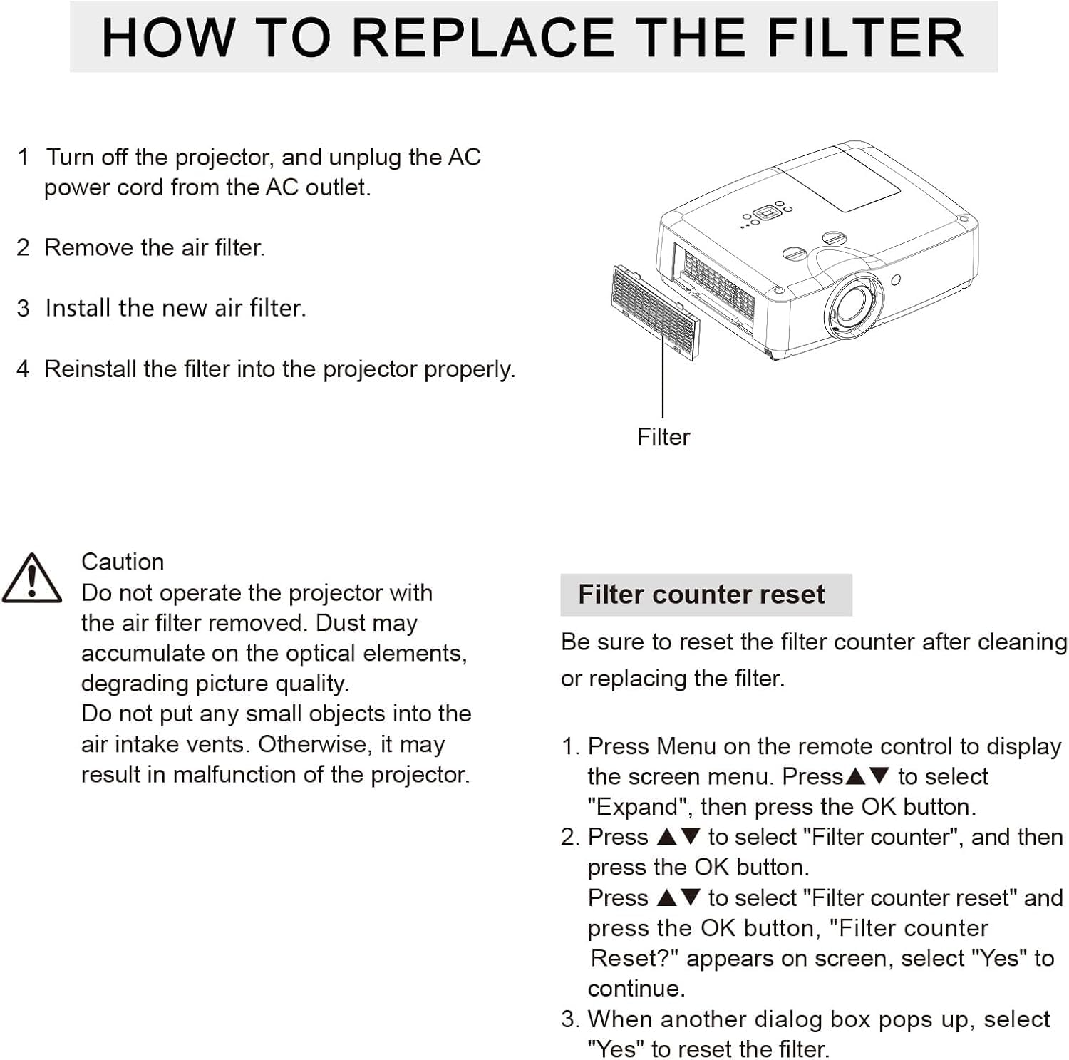 Replacement 63340044 ET-RFL200 63340044 Projector Air Filter for Eiki EK-307W, EK-307W, EK-306U, EK-305U, EK-303U, EK-100W, EK-101X and EK-102X