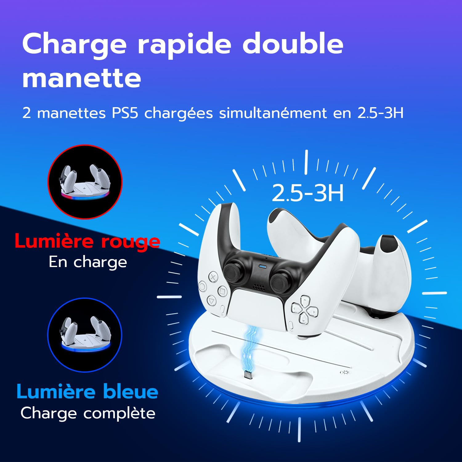 Wigearss Support Vertical pour PS5 Slim, Station de Charge Rapide pour Deux Manettes avec Crochet Casque et Lumière LED, Compatible avec la Console PS5 Slim DE/UHD(Pas pour PS5/Pro)
