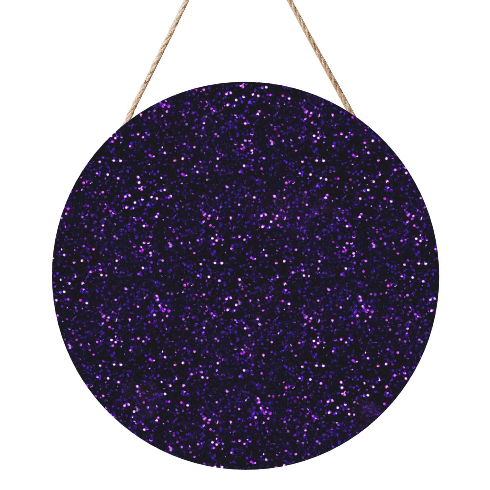InOmak Dark Amethyst Purple Glitter, Round Wood Panel Painting 12 in, Wall Hanging Painting For Home