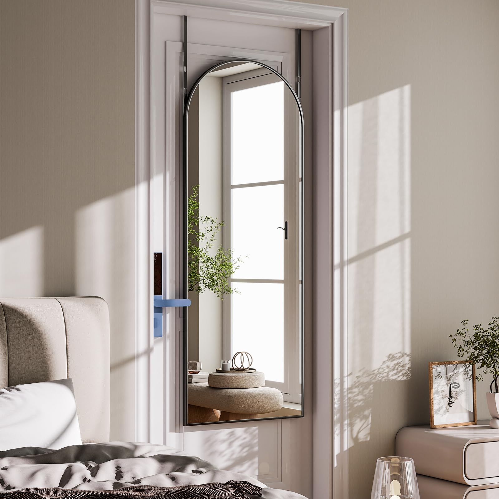 Specchio intero 127 x 41 cm, specchio curvo sopra la porta, specchio da parete con cornice in alluminio, specchio per porta per camera da letto, soggiorno, sottile, nero