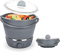 Drizzle Foldable Electric Hot Pot Cooker - Portable Travel Steamer, Dual Voltage 100-240V, Food-Grade Silicone for Camping, Office, Dorm, Noodles & Soup