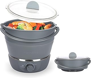 Foldable Electric Cooker Travel Hot Pot - Dual Voltage 100V-240V Hot Pot Cooking - Food Grade Silicone Cookerware Boiling Water Steamer - Camping Office Hotel Noodle Porridge Soup Drom