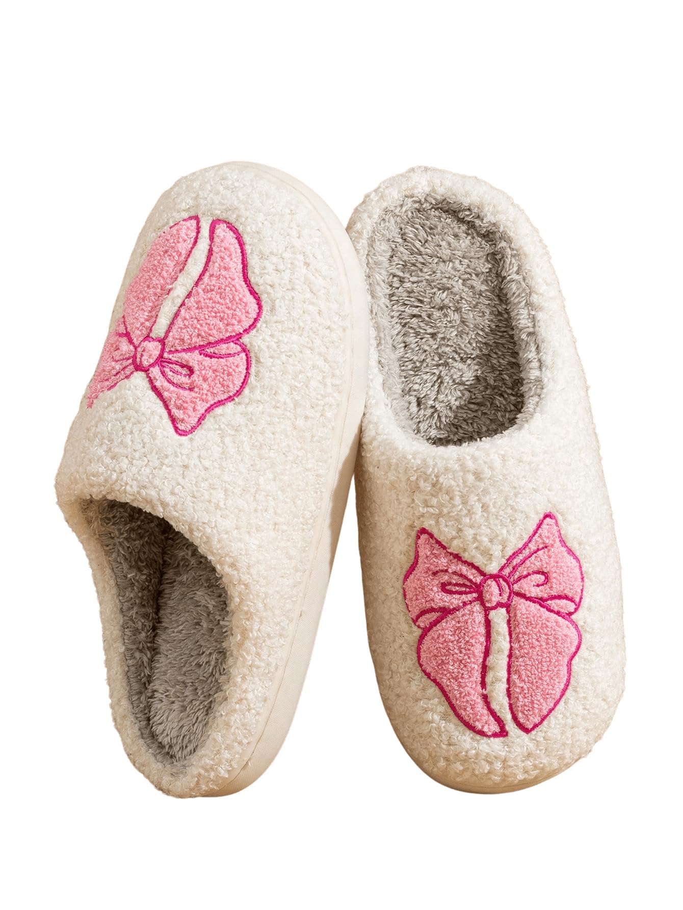 Verdusa Women's Bow Fuzzy Bedroom Slippers Warm Indoor Home Slipper Shoes