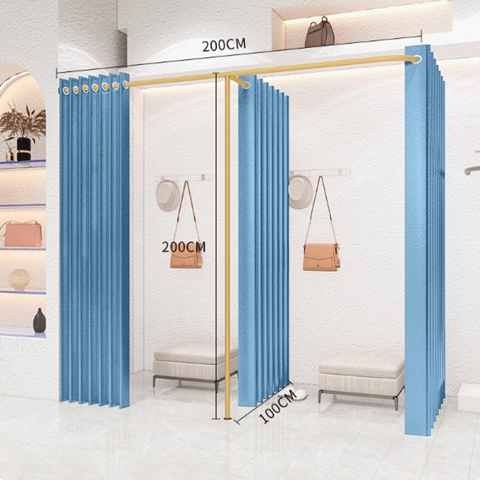spogliatoio Spogliatoi a forma di F con tenda ombreggiante, camerino doppio temporaneo portatile for ufficio del centro commerciale negozio(BU)