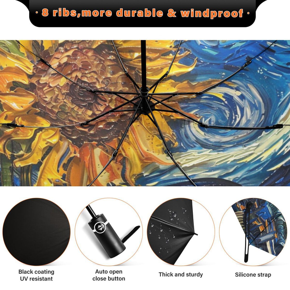 ALAZA Parapluie pliant inversé à ouverture automatique et compact - Grand parapluie portable pour la pluie, le soleil et les UV - Coupe-vent