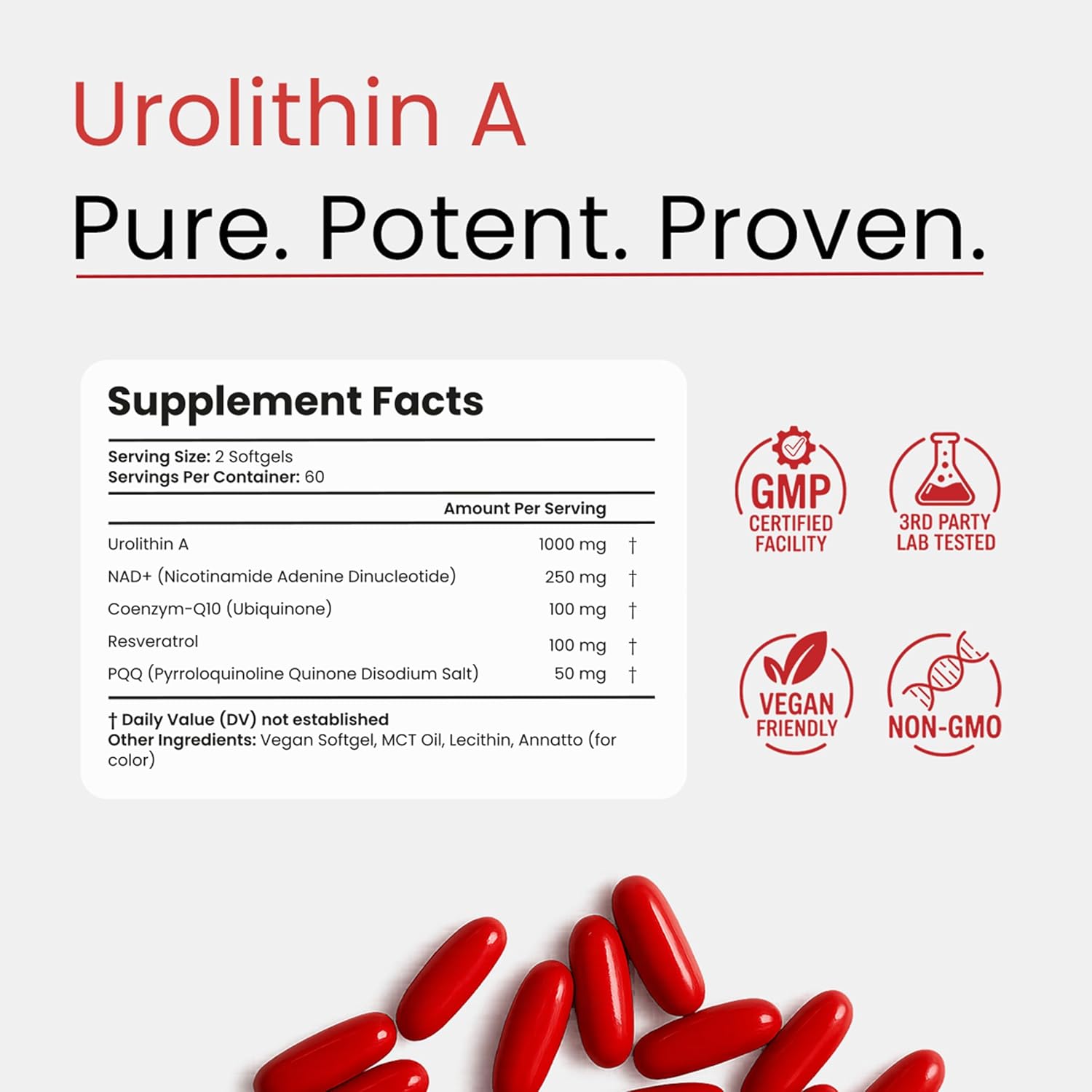 Urolithin A Supplement with NAD, Resveratrol, CoQ10, PQQ – 5-in-1 Longevity Complex to Support Healthy Aging, Mitochondrial Energy, Cellular Renewal, Cognitive Function, Muscle Health – 2 Month Supply - Image 6