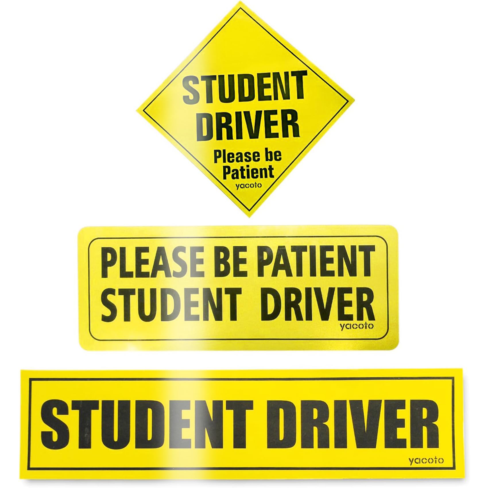 Set of 3 Reflective Student Driver Magnets for Car - Safety Vehicle Bumper Sticker for New Drivers