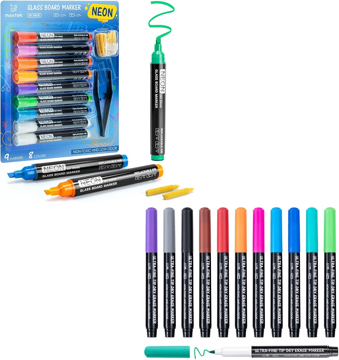 maxtek Dry Erase Markers Ultra Fine Tip, 0.7mm, Low Odor