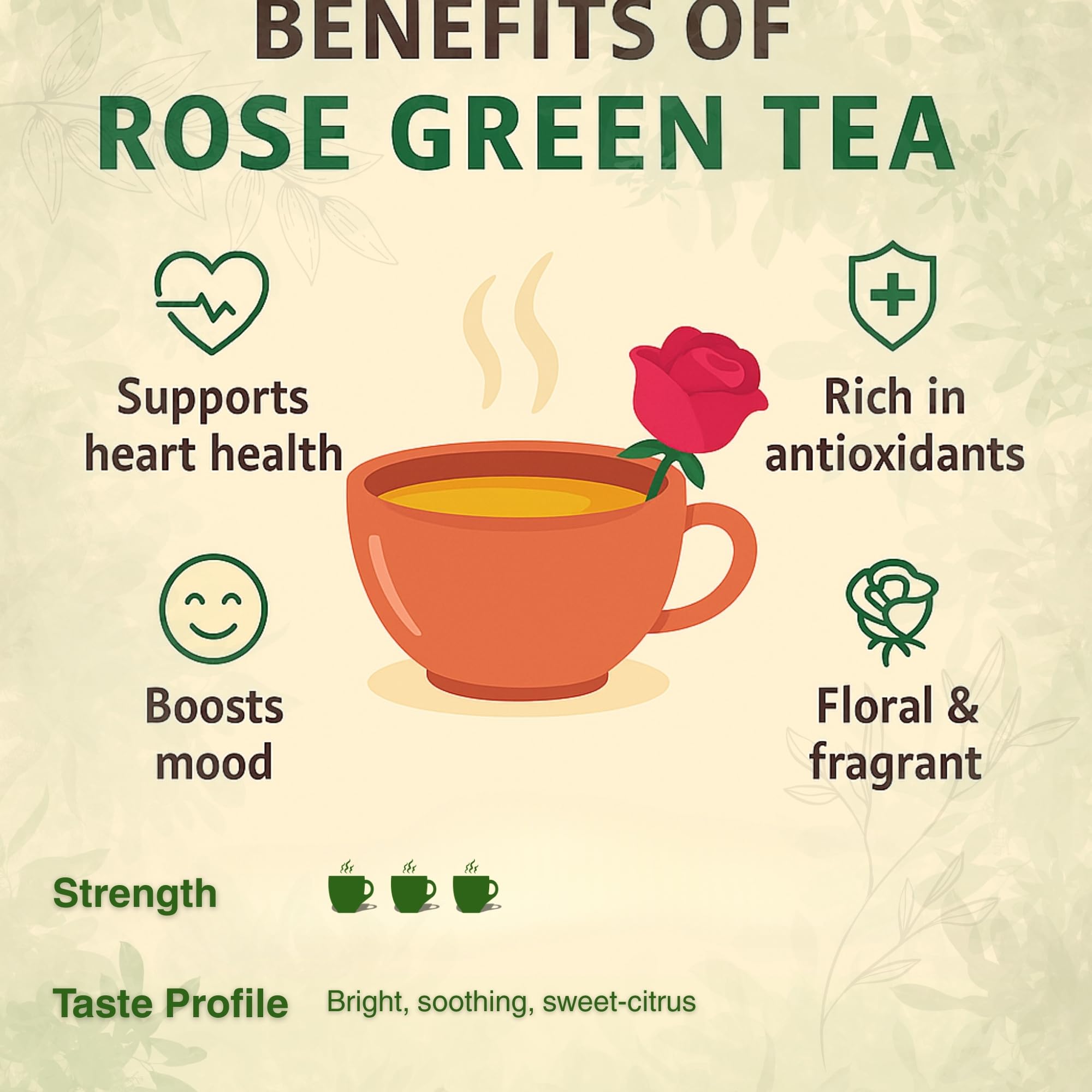 Brewora Rose Green Tea Pouch | Aromatic Floral Blend | Premium Green Tea with Rose Petals | Refreshing & Soothing Flavor | Antioxidant Rich Loose Leaf Tea | Resealable Pouch_100 gm 1