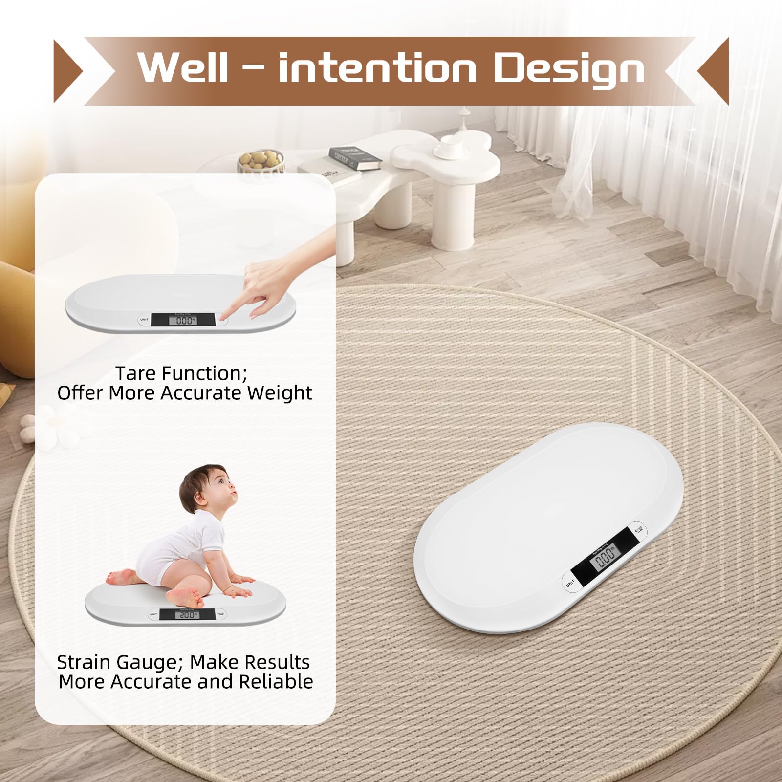 Báscula Digital para Niños con Superficie de Pesaje Segura y Cómoda, Escala para Mascotas y Bebé hasta 20 kg, Balanza Electrónica