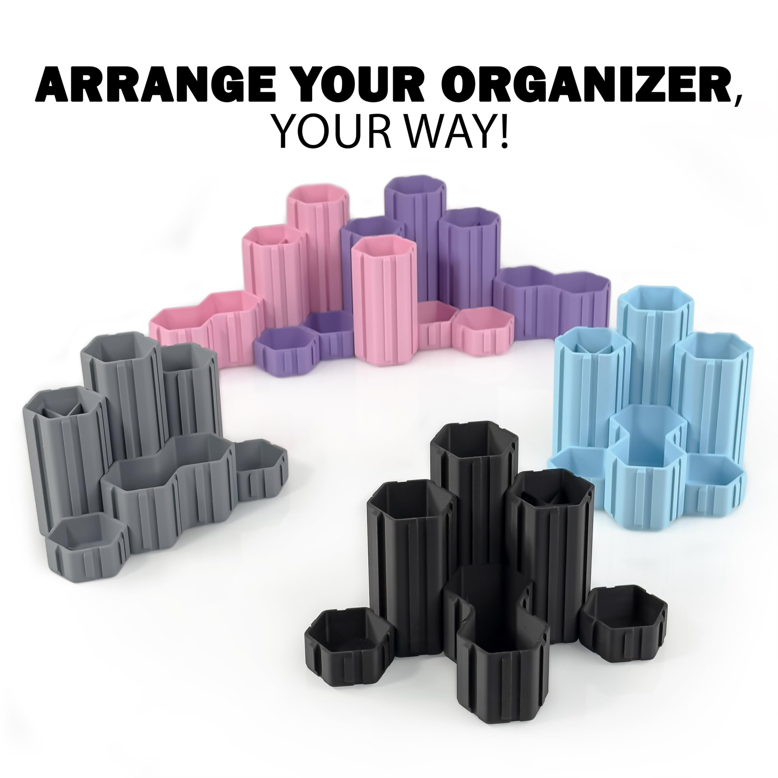 Glassboard Studio Hexaflex Organizer-Set – Stifte- und Stifthalter für den Schreibtisch, vielseitiges sechseckiges Design, verstellbare Trennwände, 12 Farboptionen – Schreibtisch- und Büroorganisation