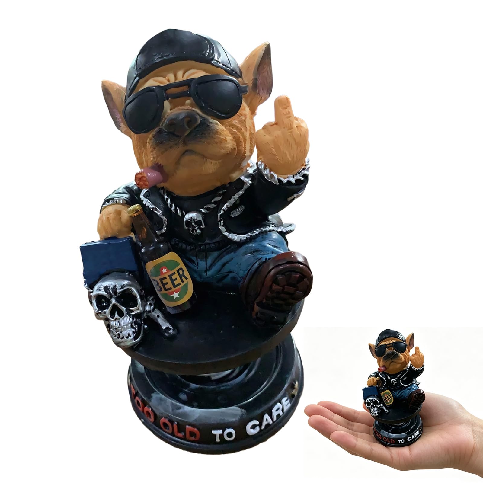 BRTNUP Too Old To Care Dashboard Bobblehead, Too Old To Care Bulldog Bobblehead Bulldog Car Dashboard Decor Resin Bulldogs Nodding Dog for Car Dashboard Tough Bulldogs Bobble Head Figure for Car Decor