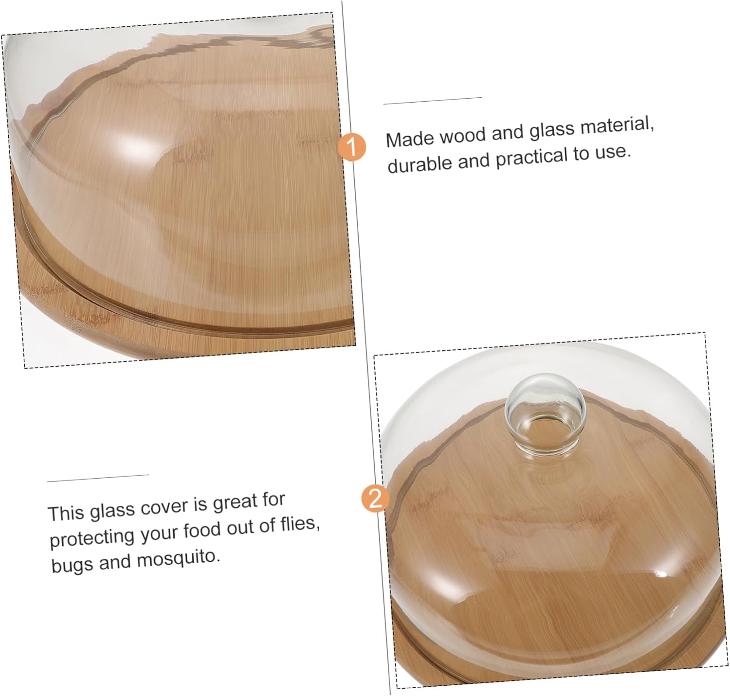 Ciieeo 1Set Creative Glass Food Cover with Wood Tray Cake for Kitchen Party Use for Cakes Pastries Bread Display