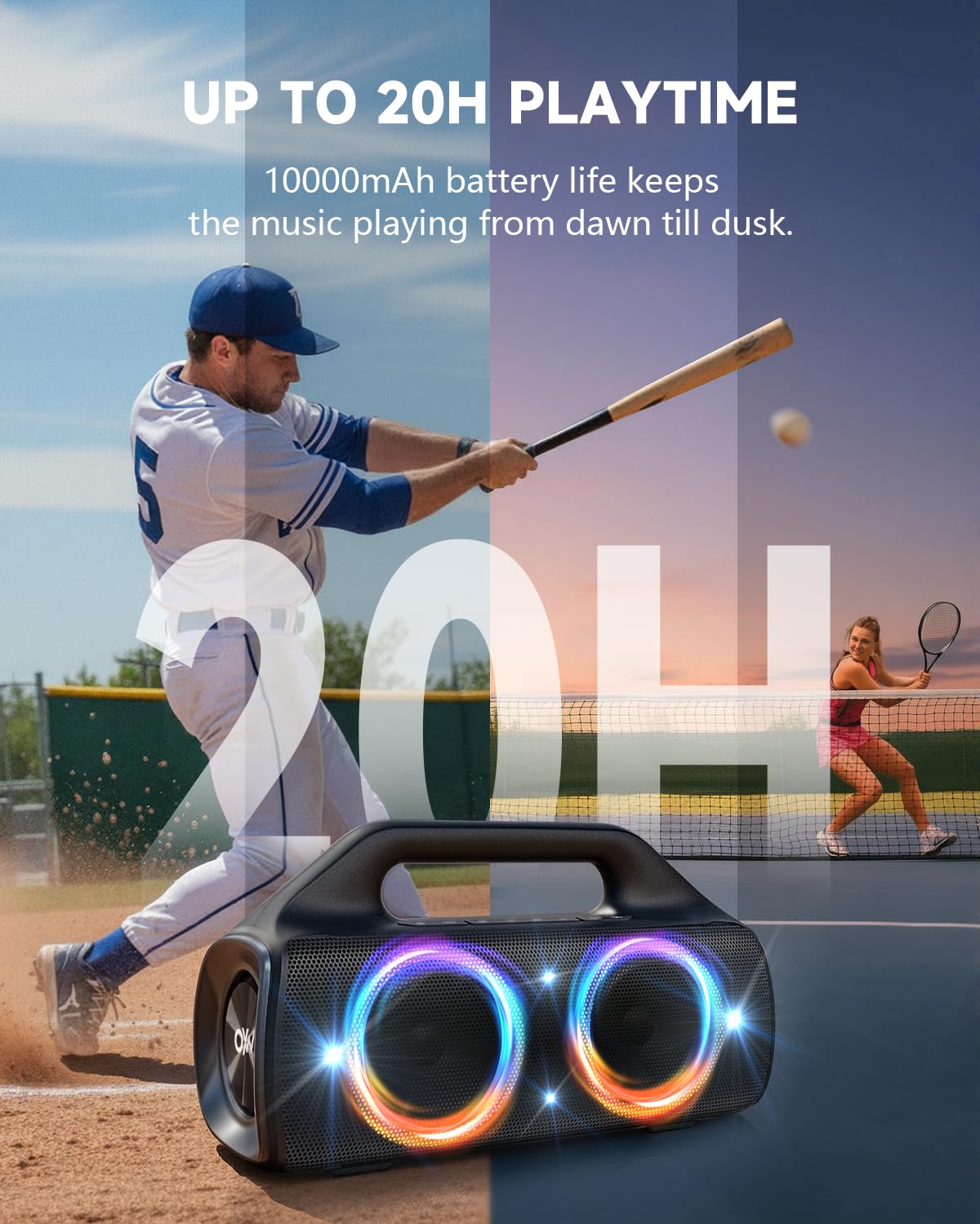 OYW IPX67 Waterproof Bluetooth Speaker:80W(Peak) Loud Outdoor Portable Wireless Party Speakers with LED Lights,20H Playtime,Bluetooth 5.3,Deep Bass & TWS for Pool,Beach — view 7