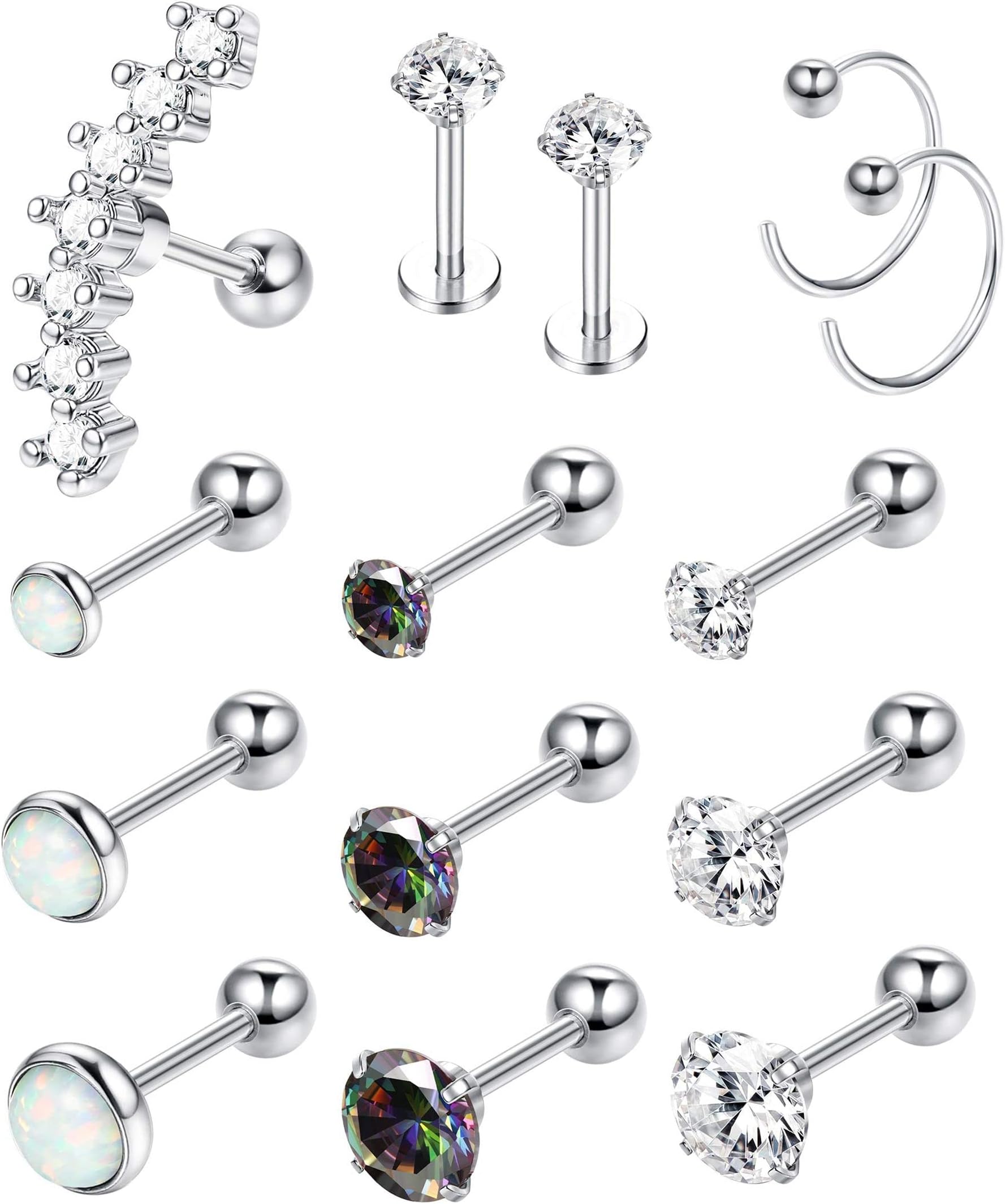 KALVICA 16G Stainless Steel Helix Tragus Earrings for Women Cartilage Earring Stud Set for Multiple Piercings Tragus Helix Piercing Studs Jewellery