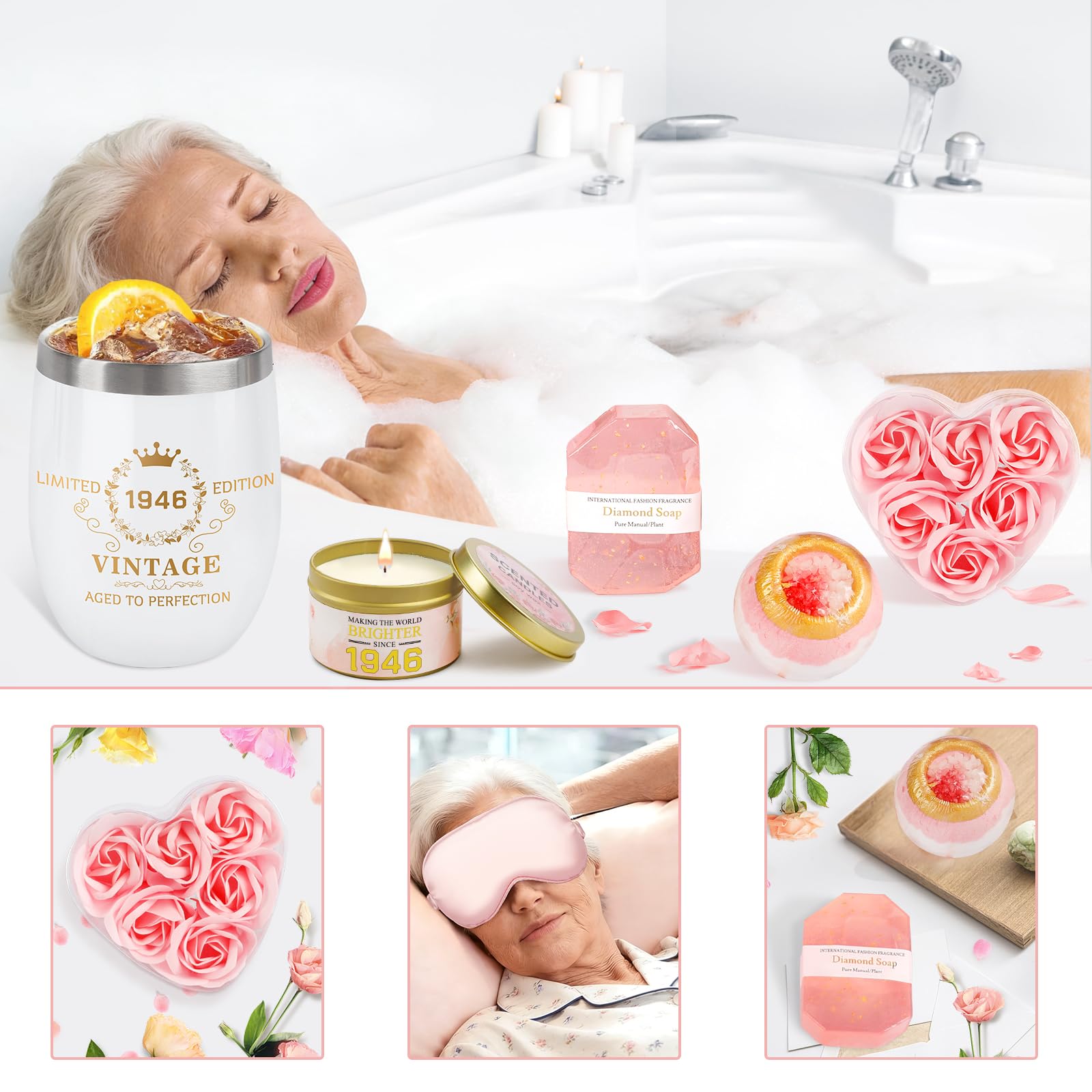 Verwöhn-Geschenke zum 80. Geburtstag für Frauen, Pflegepaket Gute Besserung, Geschenke für 80 Jahre alte Frau, 1946 Geburtstagsbox, entspannendes Spa-Set mit Becher, Decke, Poster für sie, Mutter