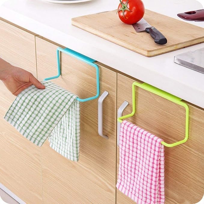 Eopzo Towel Hanger Wall Mounted Rectangular Plastic Towel Holder Ring for Bathroom/Towel Stand/Wash Basin/Napkin - Self-Adhesive Towel Hanger with Strong Hold Magic Sticker