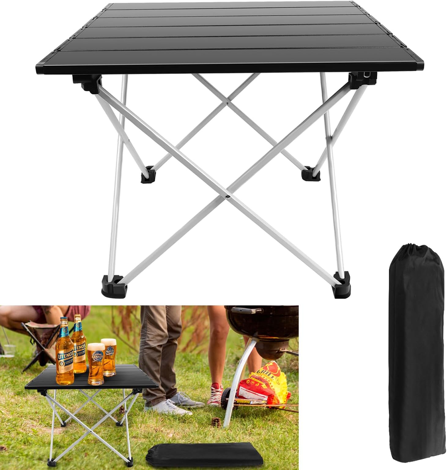 Aluminium Camping Table Lightweight, Portable Folding Table with Aluminum Table Top, Durable, Anti-corrosion, Waterproof, Easy to Clean, Carry Bag, 40x35x32cm