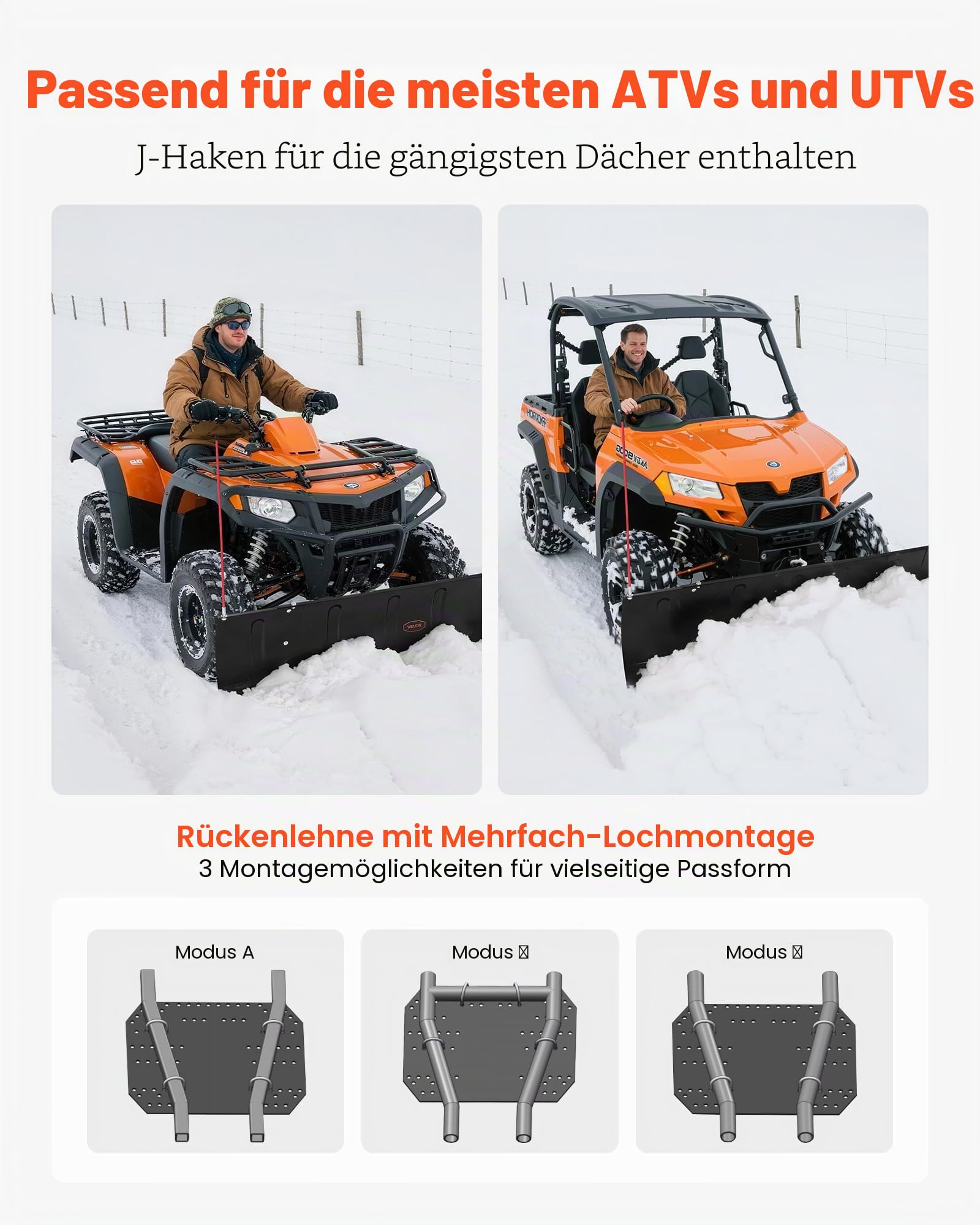 VEVOR Schneeschild, 109/182cm Schneepflug-Set, leicht abnehmbar, universell montierbarer Schneeschieber mit Gummiklappen, Stahlklinge, Räumschild kompatibel mit den meisten UTVs & ATVs