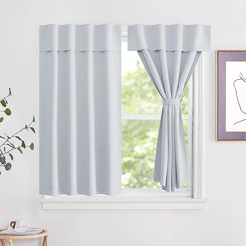 Vista 30 de NICETOWN Cortinas opacas cortas negras para puerta francesa, puerta lateral, cortinas portátiles ajustables con aislamiento térmico para cocina Negro