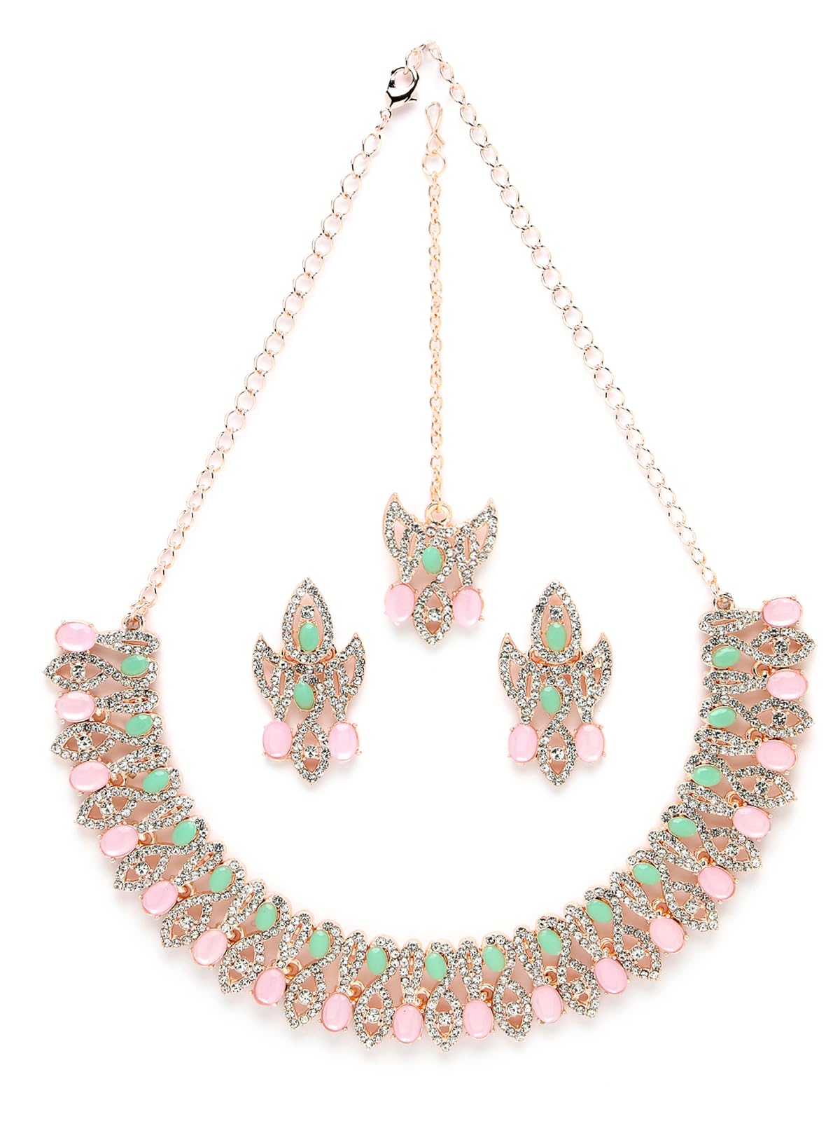 Sukkhi Admirable Fashionable AD Mint Green Stones Collar Bone Necklace Set With Earring And Maangtika | Jewellery Set For Women (NS105672) (B0CBBCNSNX) Amazon Price History, Amazon Price Tracker