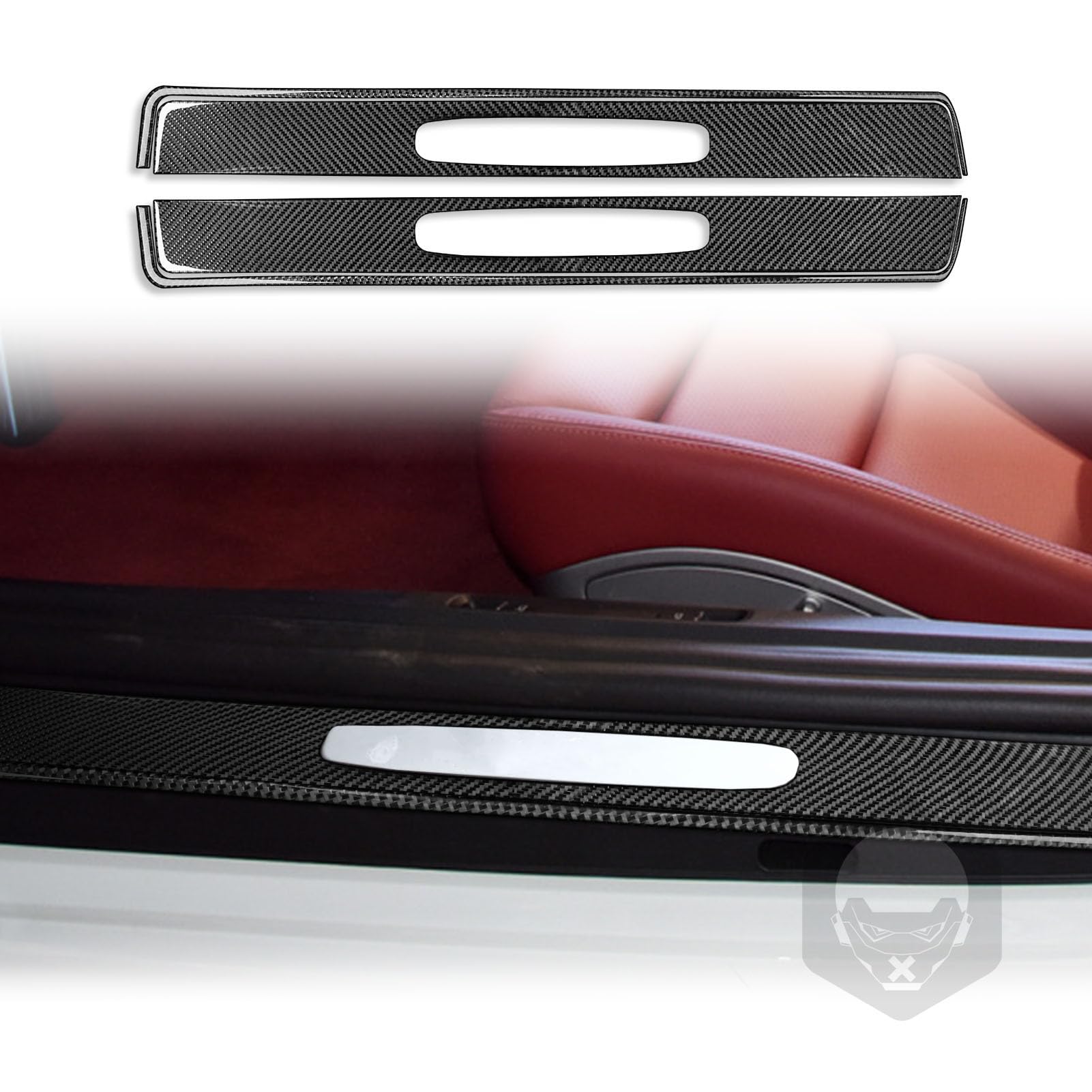 Real Carbon Fiber Car Styling Door Sill Decoration Button Frame Trim Sticker Compatible with Porsche 718 982 2016 2017 2018 2019 2020 2021 2022 Auto Interior Accessories