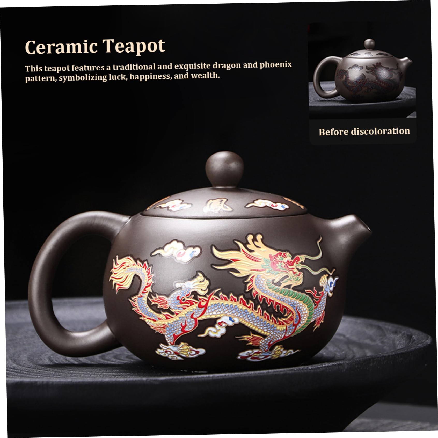 Keramik -Teekanne Drache und Phoenix Chinesische Teekannenfarbe Kung Fu Tea Pot mit Griff und Infuser 250 ml breiter Mund Mund Traditioneller Keramik -Tee -Tee -Geschenk, Schaumstoffverpackung