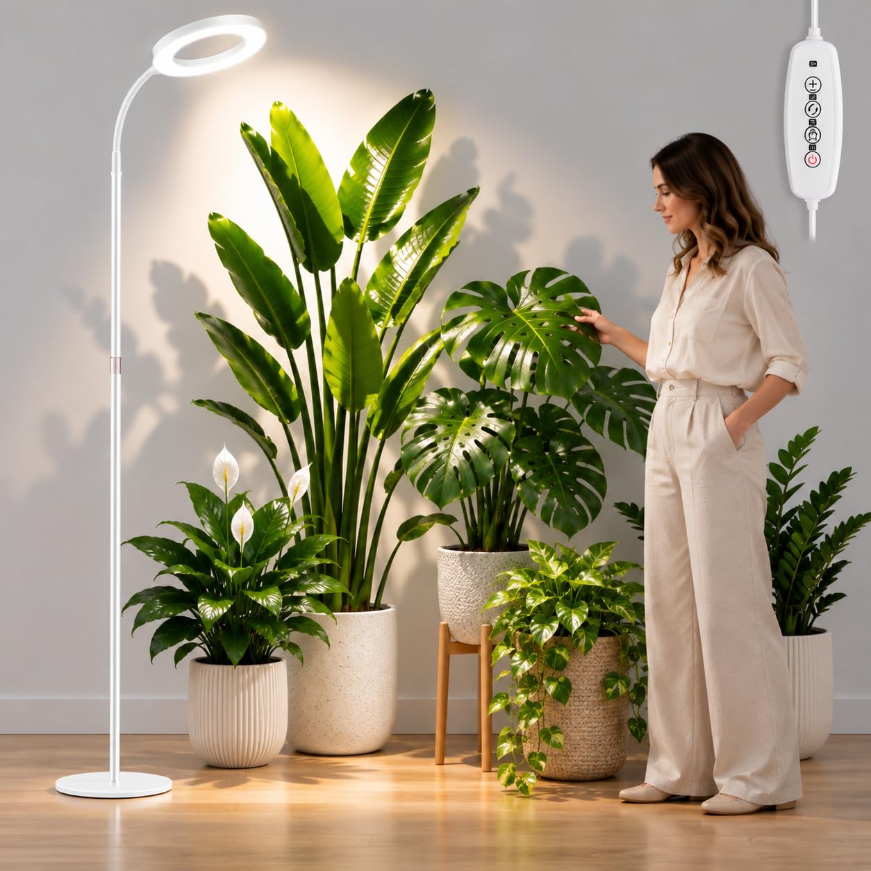 LBW Grow Light with Stand for Indoor Plants, Adjustable Height up to 68", Full Spectrum Grow Light for Large & Tall Plants, Auto Timer 6/8/12/16H, 5-Level Dimmable, 3 Lighting Modes