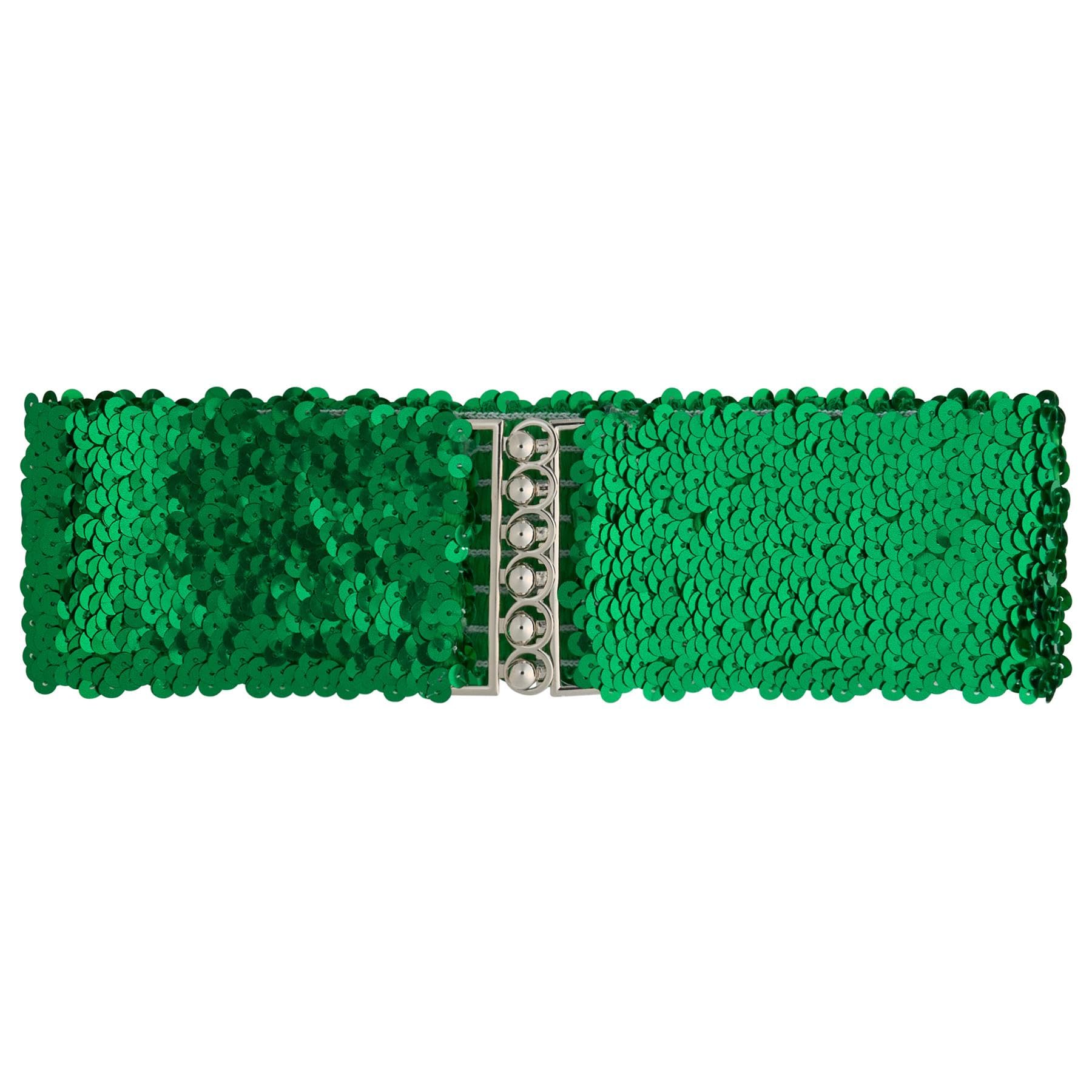 Ro Rox Sequin Stretch Belt - Sparkly Elastic Waist Belt for Dresses & Outfits, Green, L-XL
