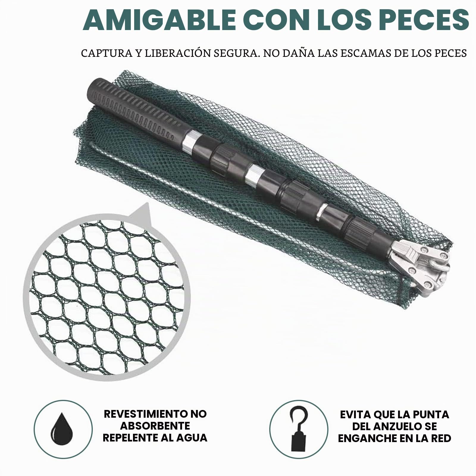 KK'S GLAMS® Red de aterrizaje telescópica de pesca, plegable, extensible, mango de poste de aleación de aluminio de 1,5 m, ligero y portátil para captura de pájaros y peces