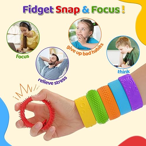 Miniatura 3 de Fidget Toys Slap Bracelets 6 PCS Silicone Textured Sensory Toys for Kids, Autism Calming Sensory Toy, Stress Fidgets for Autism, ADHD, Stress