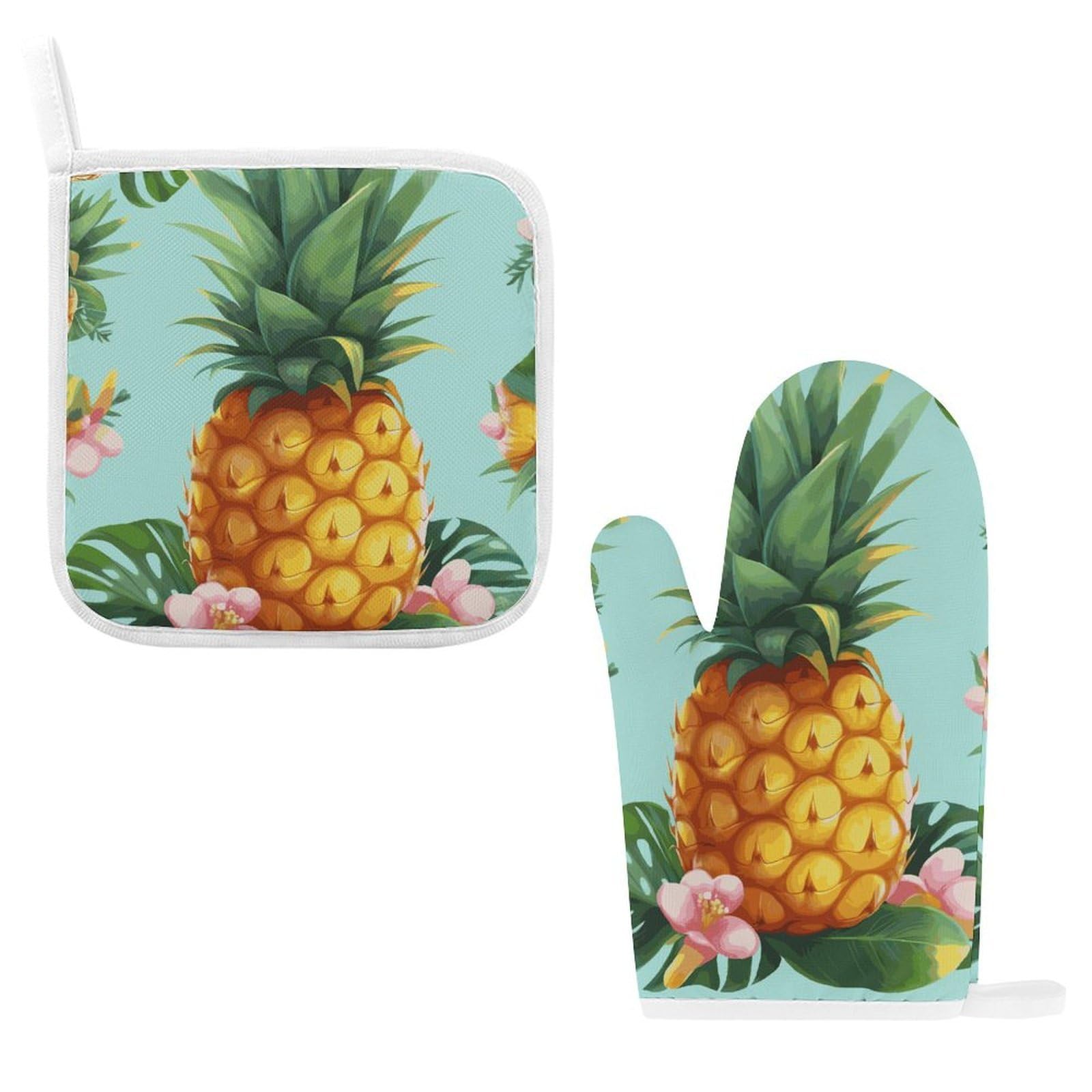 Tropical Pine Oven Mitts and Pot Holders, Heat Resistant Non Slip Kitchen Gloves Hot Pads, Soft Lining Good Grip Oven Gloves Potholders for Cooking Baking Grilling