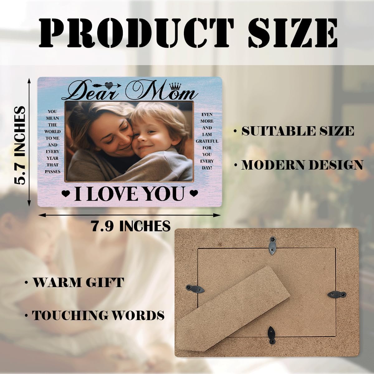 Mom Frame Dear Mom You Mean The World To Me Wooden Photo Frame Heartwarming Mother’s Day Gift Birthday Present Thanksgiving & Christmas Gift Family Keepsake Warm Home Office Table Decor 8X6 Inches - Image 3