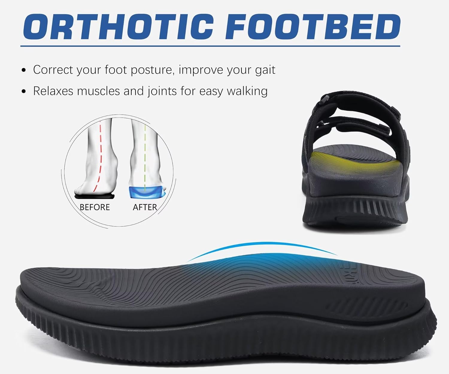 KuaiLu Mens Orthotic Sandals Athletic Thick Cushion Recovery Sport Slides Adjustable Strap Open Toe Walking Sandles With Comfortable Plantar Fasciitis Arch Support - Image 3