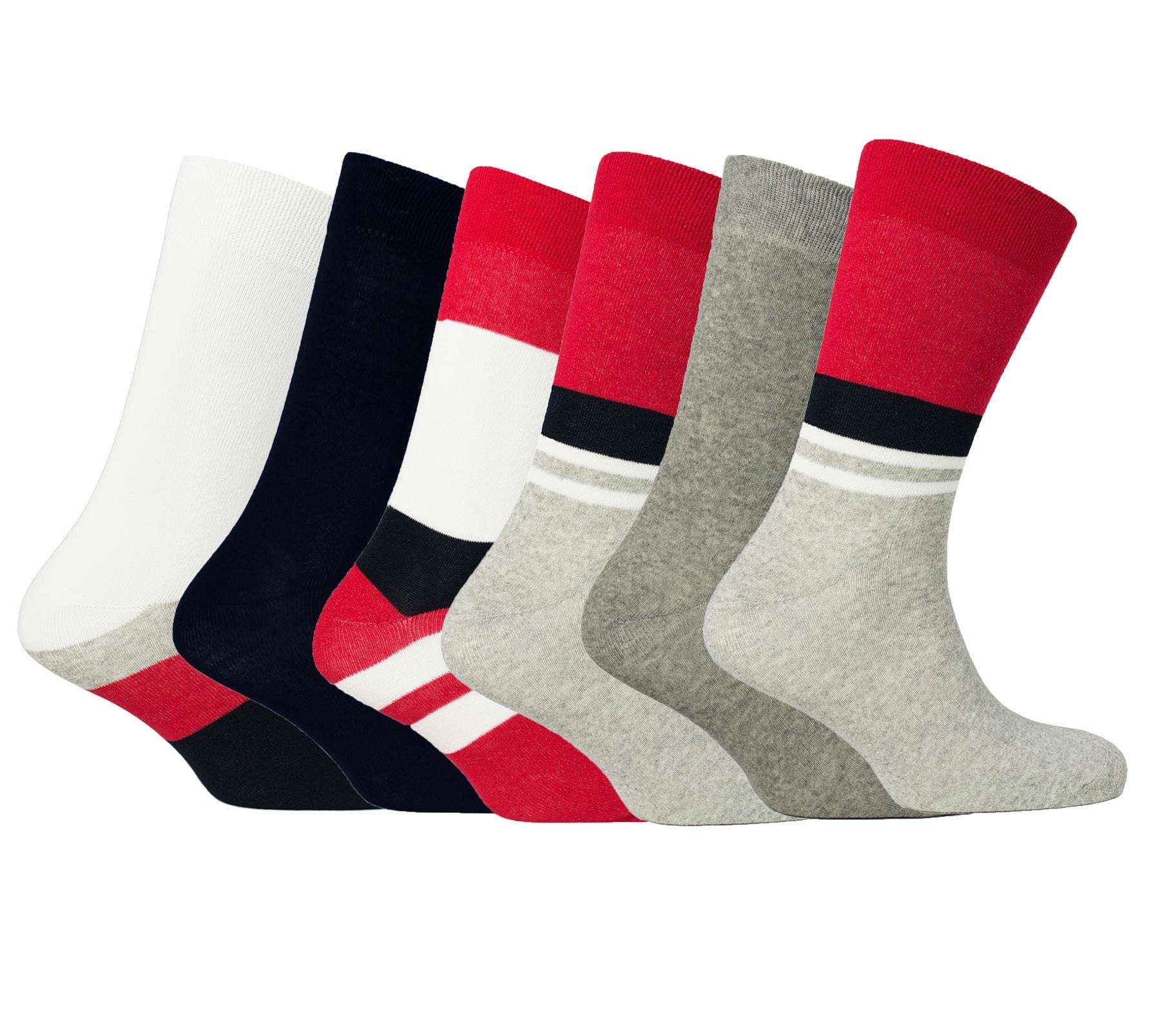 Sock Stack 6 Pack Mens Socks Luxury Cotton Rich Sock Smart Breathable Designer Stripe Argyle Plain Black Casual Wear UK 6-11, Paris