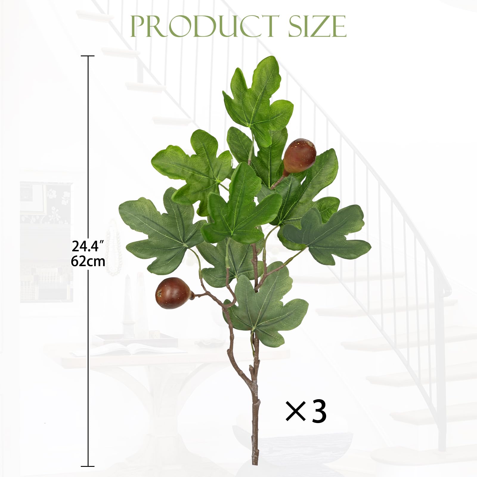 Foglie di fichi artificiali con steli 62 cm rami di fico finto con frutti di fico ramoscelli di fichi finti per vasi Fogliame verde scuro artificiale Spray per composizioni floreali domestiche