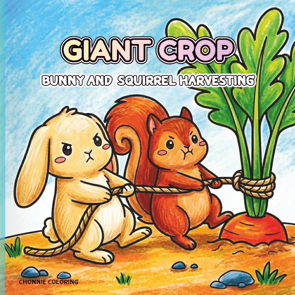 Giant Crop: Bunny and Squirrel Harvesting: A Kawaii Woodland Fantasy Coloring Book Featuring Cute Animals Foraging Large Vegetables for Stress Relief