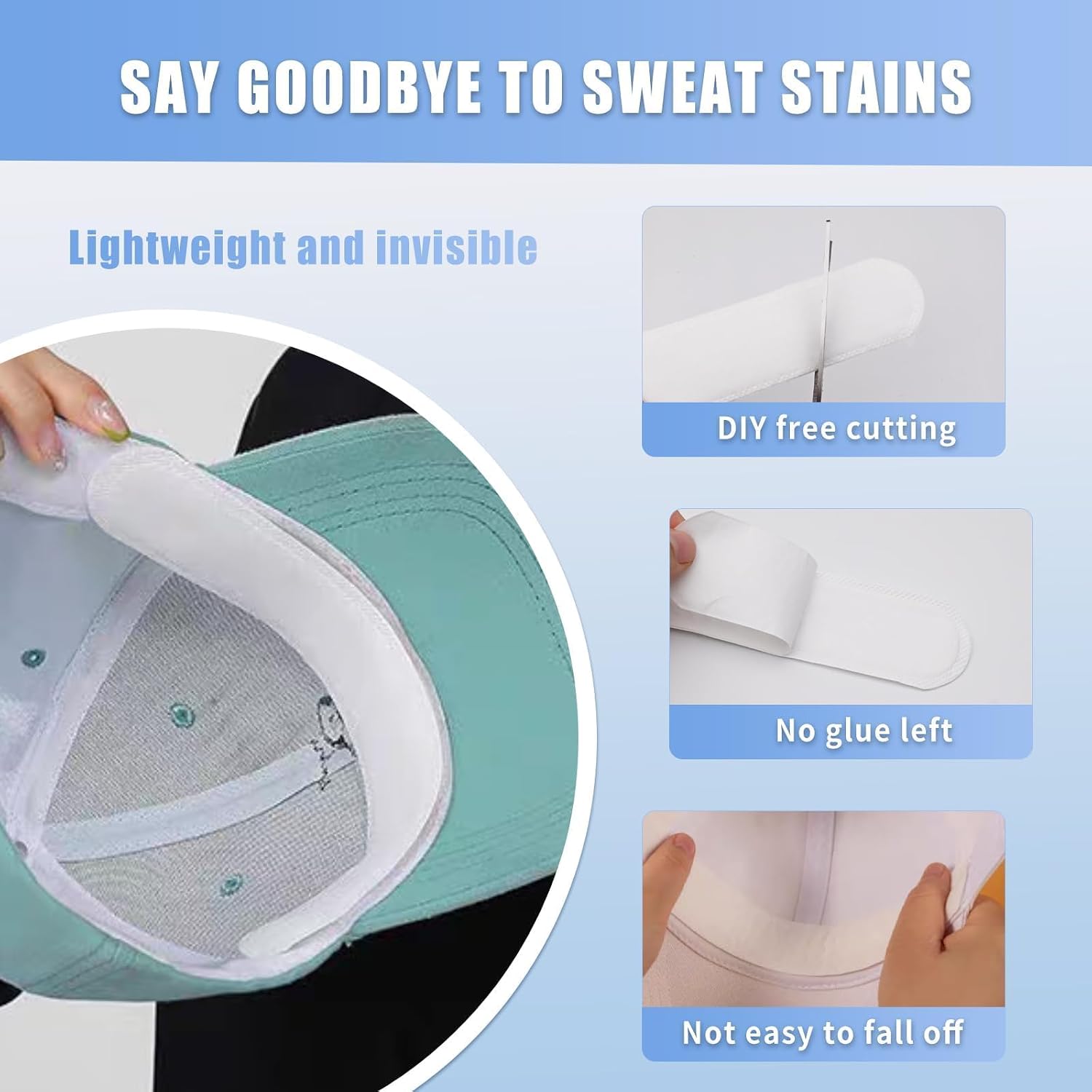 Hat Sweat Liner Self Adhesive Hat Linesr Sweat Protection Skin Friendly Prevent Makeup Stains Sweatband Pads for Women Men Golf Baseball Caps