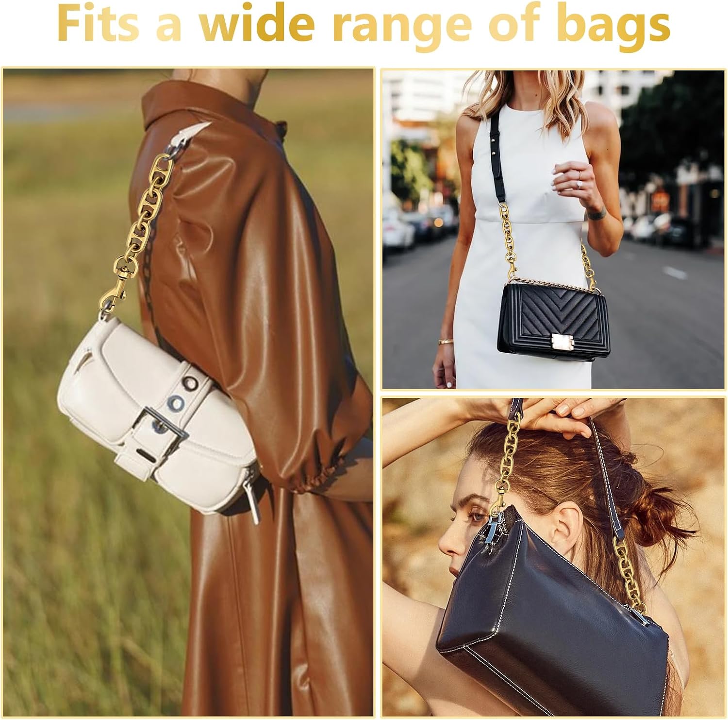 2PCS Gold Purse Extender Chains for Women – Short & Durable Metal Bag Extension Straps for Handbags and Crossbody Bags – Fashionable Shoulder Strap Extenders for Comfortable Everyday Carry